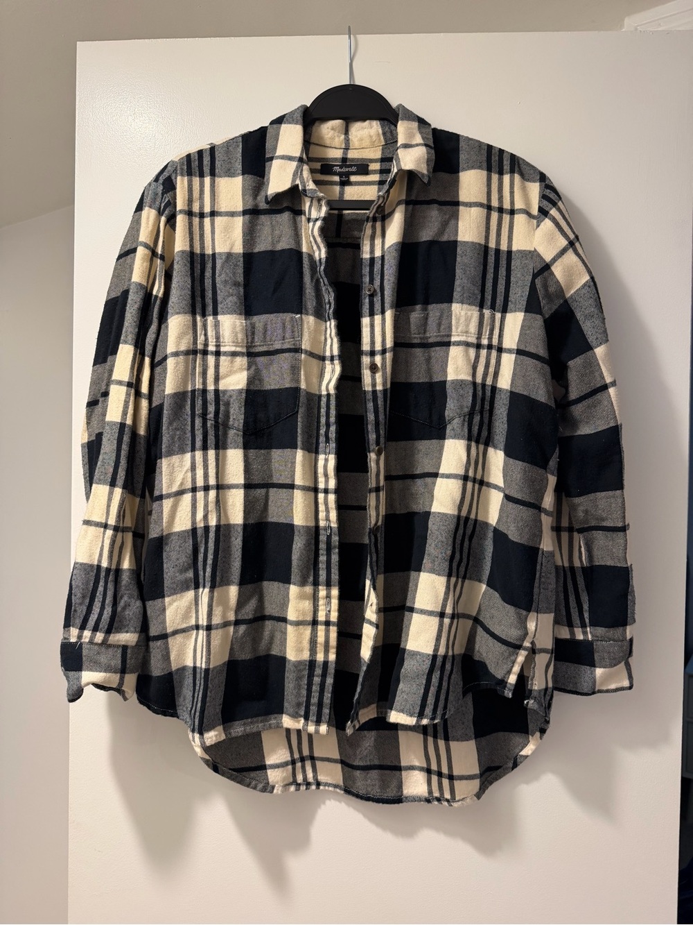 Madewell Oversized Black and Cream Plaid Button-Down Shirt